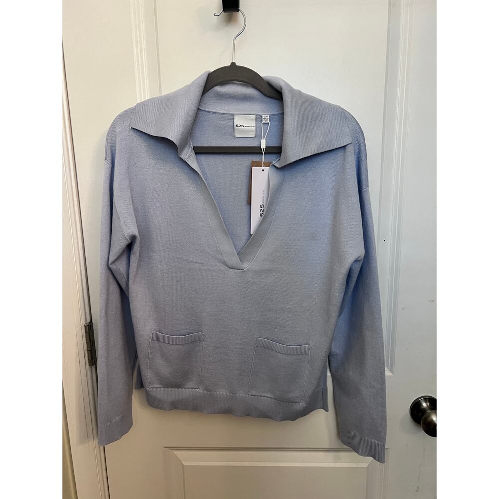 525 America Emily Peter Pan Sailor Collar Pullover M Blue Quiet Luxury Old Money